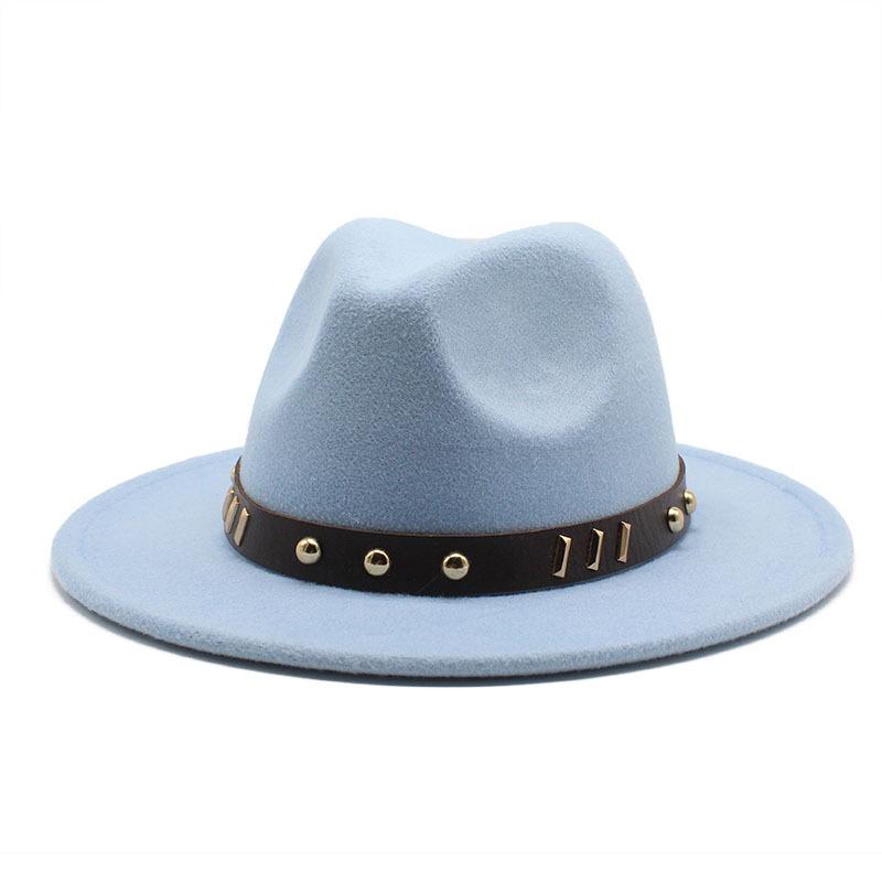 Belt Accessories Wool Top Hat Jazz Hat Vintage Black Wool Jazz Hat Flat-Brimmed Eaves Hat