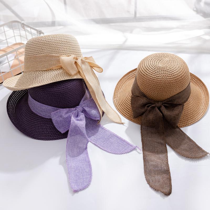 Straw Hat Women'S Summer Sunscreen Visor, Big Brim Sun Hat, Upturned Bow, Cool Hat, Beach Travel Stall