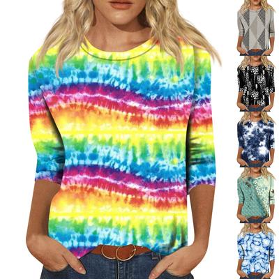 3/4 Sleeve Shirts For Women Cute Tops Graphic Tees  Blouses Casual Plus Size Basic Tops Pullover