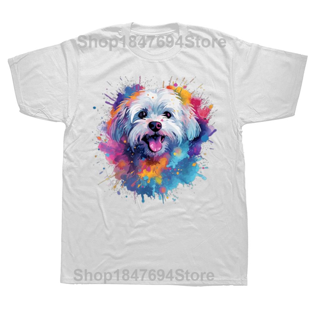 Funny Colorful Maltese Splash Art Dog Graphic T-shirts Men Women's Fashion Casual Tshirt 100% Cotton Loose Oversized T Shirt