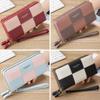 Women's Checkered, Plaid, Checkerboard, Two-Tone, Colorful Wallet with Double Zipper, Coin Purse, Card Slots, Multi-Function, Large Capacity (Red)