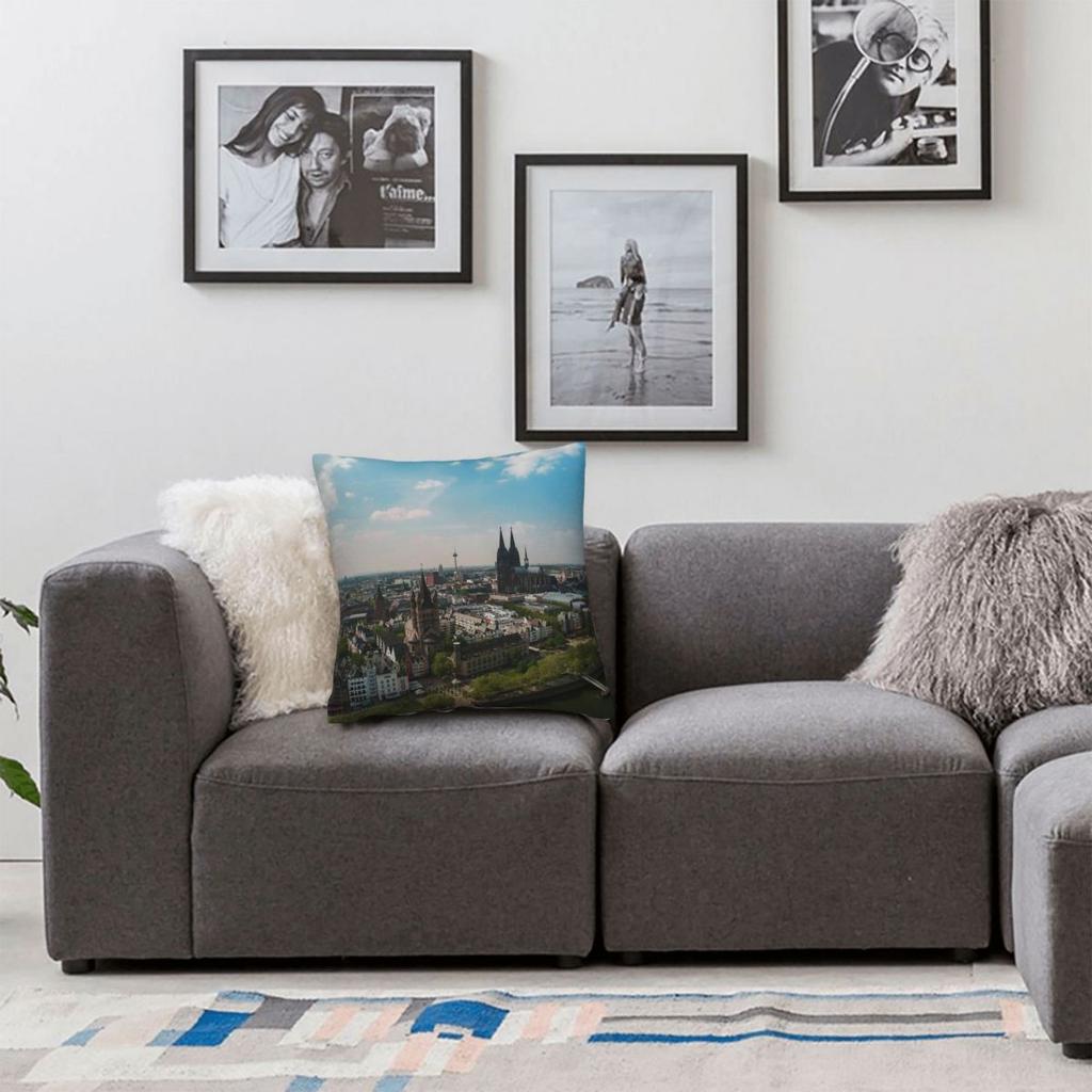 Cologne Cathedral Germany Square Pillowcase Polyester Linen Velvet Printed Decorative Pillow Case Sofa Seater Cushion