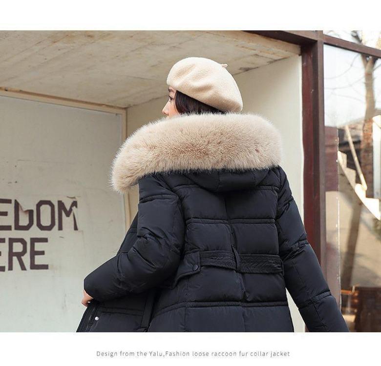 Warm Winter Fashion Jacket  Women Long Slimming Cotton Coat with Fur Collar Thickened