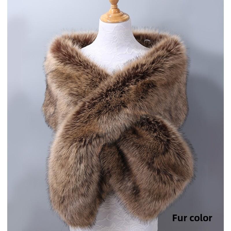 Autunno Inverno di Alta Qualità Lungo Nuovo Pelliccia Sintetica Capelli di Volpe Abito da Sposa da Sera Ispessito Scialle Grande Mantella sciarpa Sciarpa da Donna