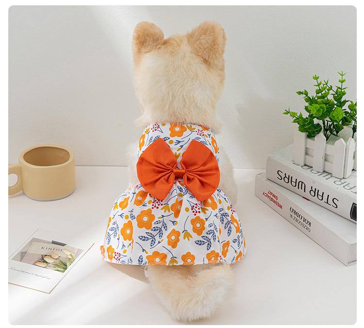 Dog Princess Dress Print Summer with Bowknot Button Sweet Cute Puppy Cat Skirt Thin Pets Wedding Party Chihuahua Clothes