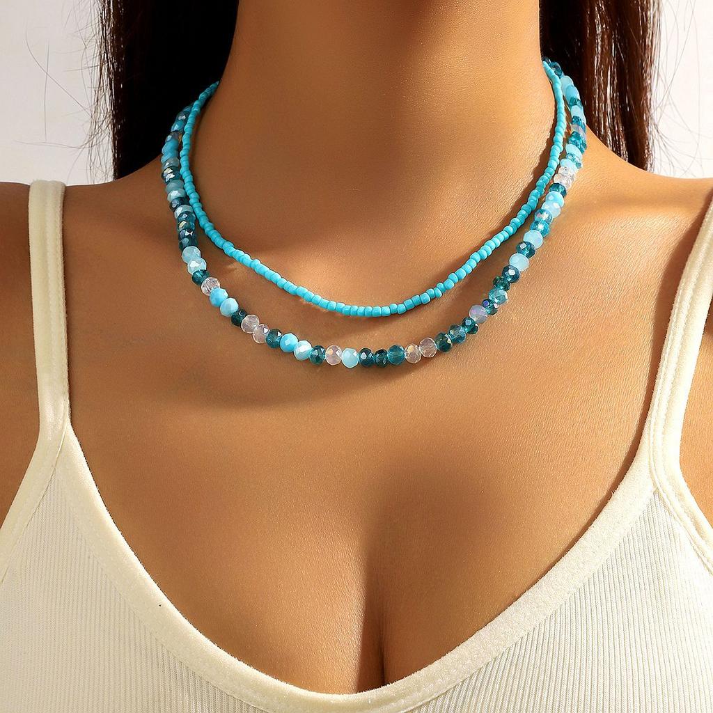 Necklace for Women No Color Loss Simple Rice Beads Beaded Necklace Women Light Niche Fashion Colorful Crystal Necklace Elegant Necklace