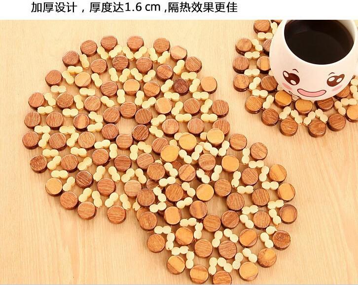 1pc Hollow Bamboo Kitchen Utensils Pot Coffee Cup Thickened Circular Bowl Table Mat Drink Coaster Placemat Round Shape