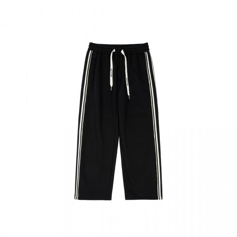 Unisex Winter Warm Fleece-Lined Straight Leg Stripe Pants Streetwear Casual Trousers Teens