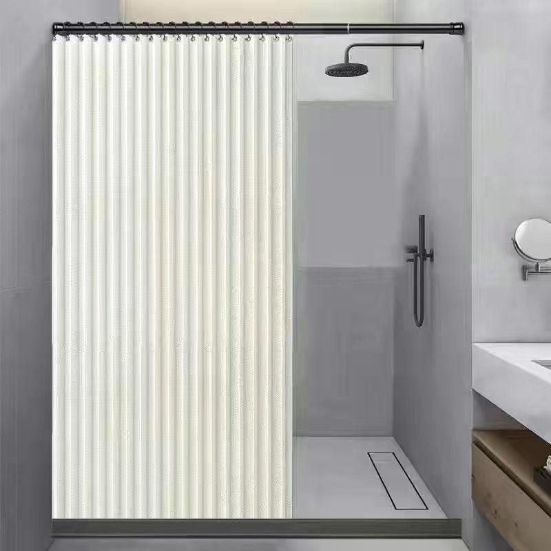 Magnetic No-Drill Waterproof Folding Shower Curtain Set for Bathroom Wet/Dry Separation