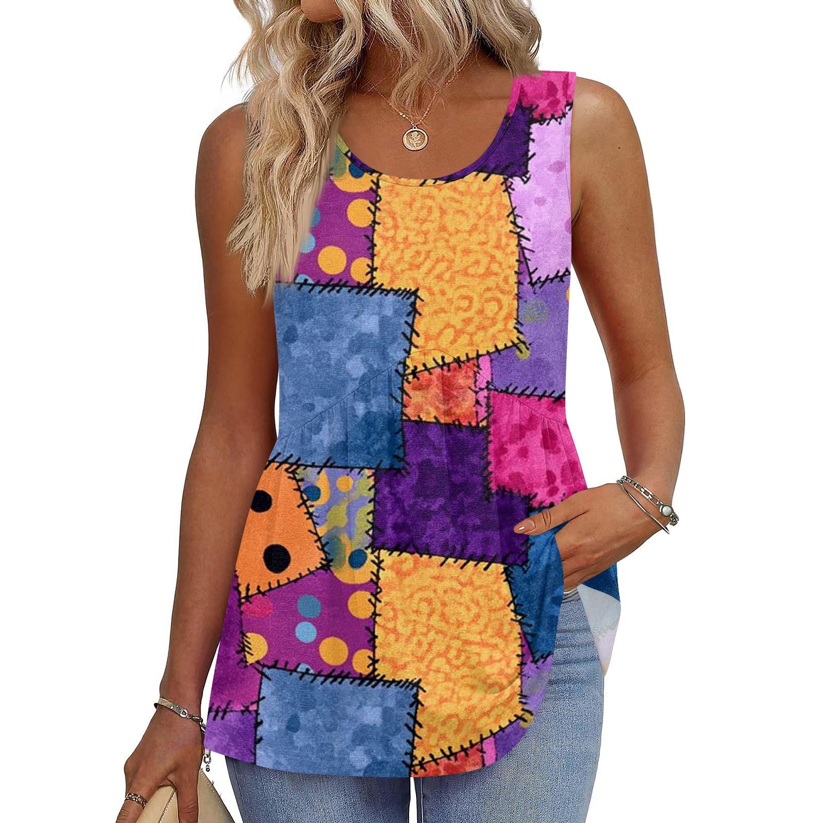 

Square Collar Tank Top Women Print Tank Tee Casual Loose Fit Sleeveless Shirt L фіолетовий