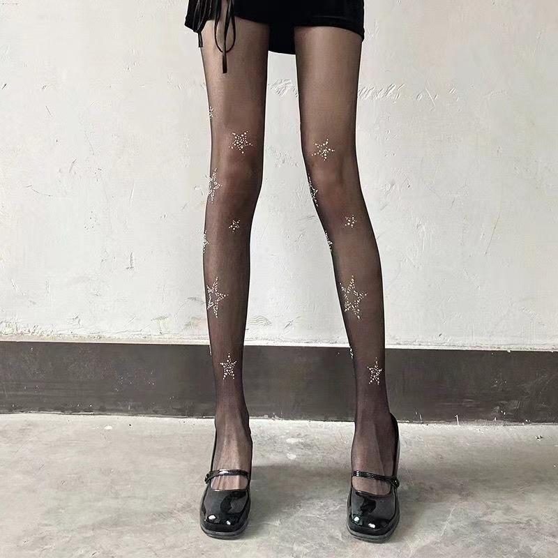 

2025 Модная Звезда Стразы Сетчатые Колготки Женские Сексуальные Прозрачные Колготки Чулки Выше Бедра Офисные Леди Прозрачные Леггинсы One Size чёрный