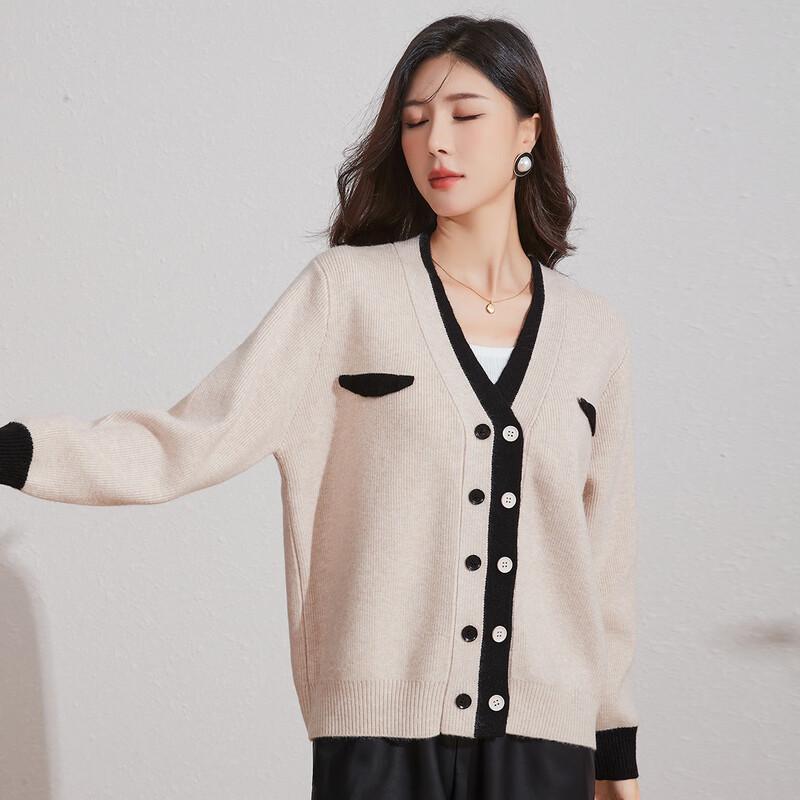 Sanpowa Women's V-Neck Colorblock Knit Cardigan