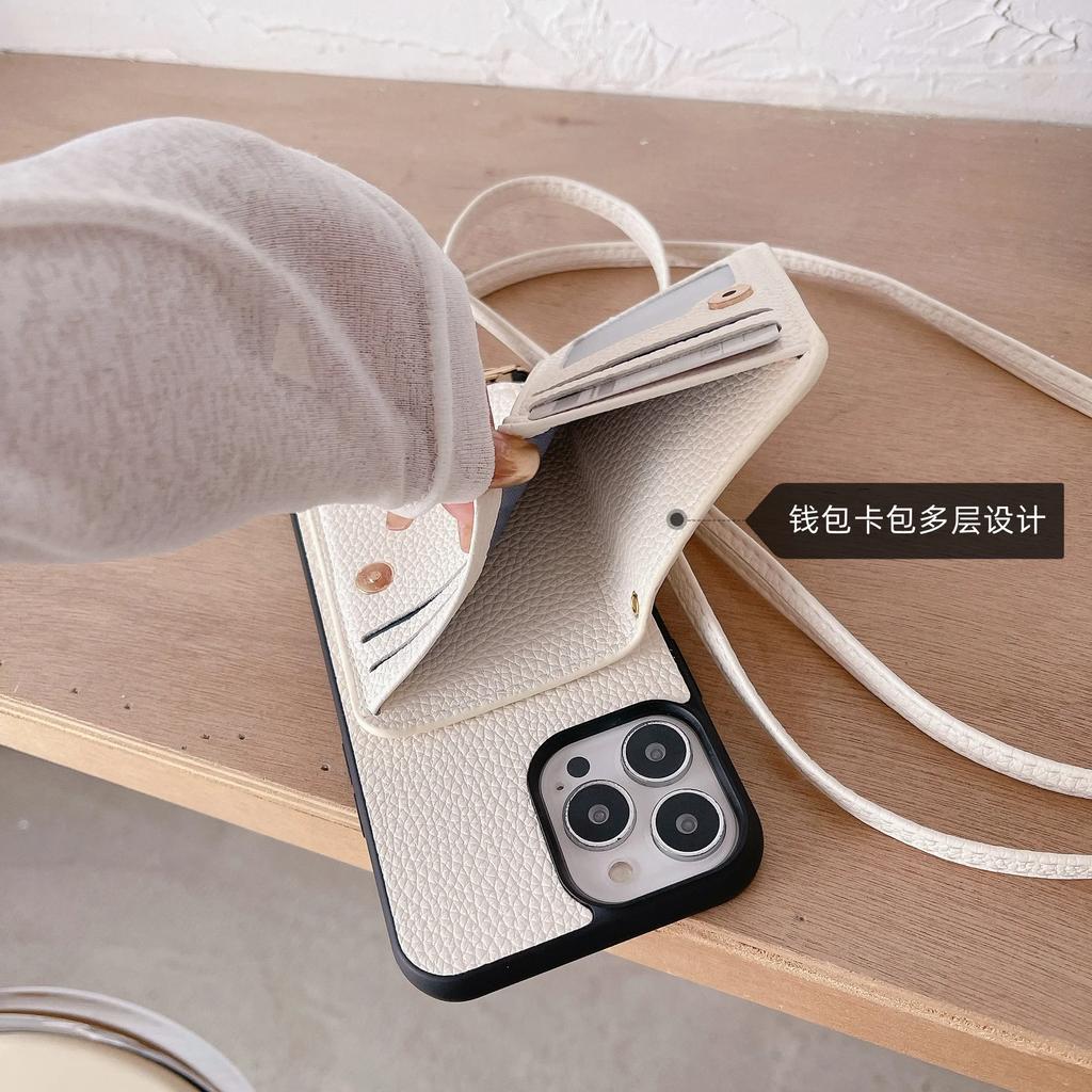 Crossbody Leather Wallet Cards Solt Case For iPhone 16 Pro Max 15 Plus 14 13 12 11 Long Lanyard Bag Pocket Lichee Pattern Cover