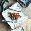Retro Ceramic Square Plate Dessert Plate Sushi Dish Sashimi Dish Relief Striped Tableware Creative Snack Plate Steak Plates