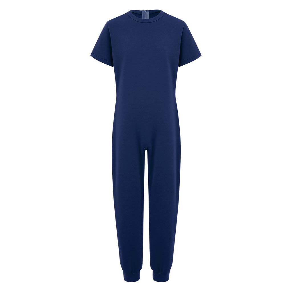 Unisex Kids Adaptive Clothing Jumpsuit Round Neck Short Sleeve Design Back Invisible Zipper Solid Color Full Body Outfit