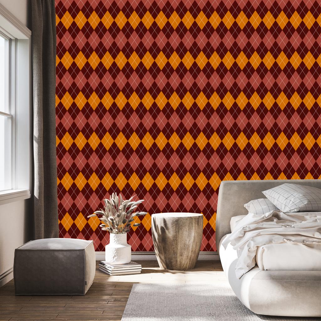 Autumn Checkered Burgundy and Red Wallpaper for Living Room and Bedroom 50x1000