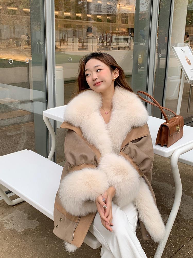Winter new removable imitation fox hair big fur collar fur coat women's pie overcome thickened warm medium and long