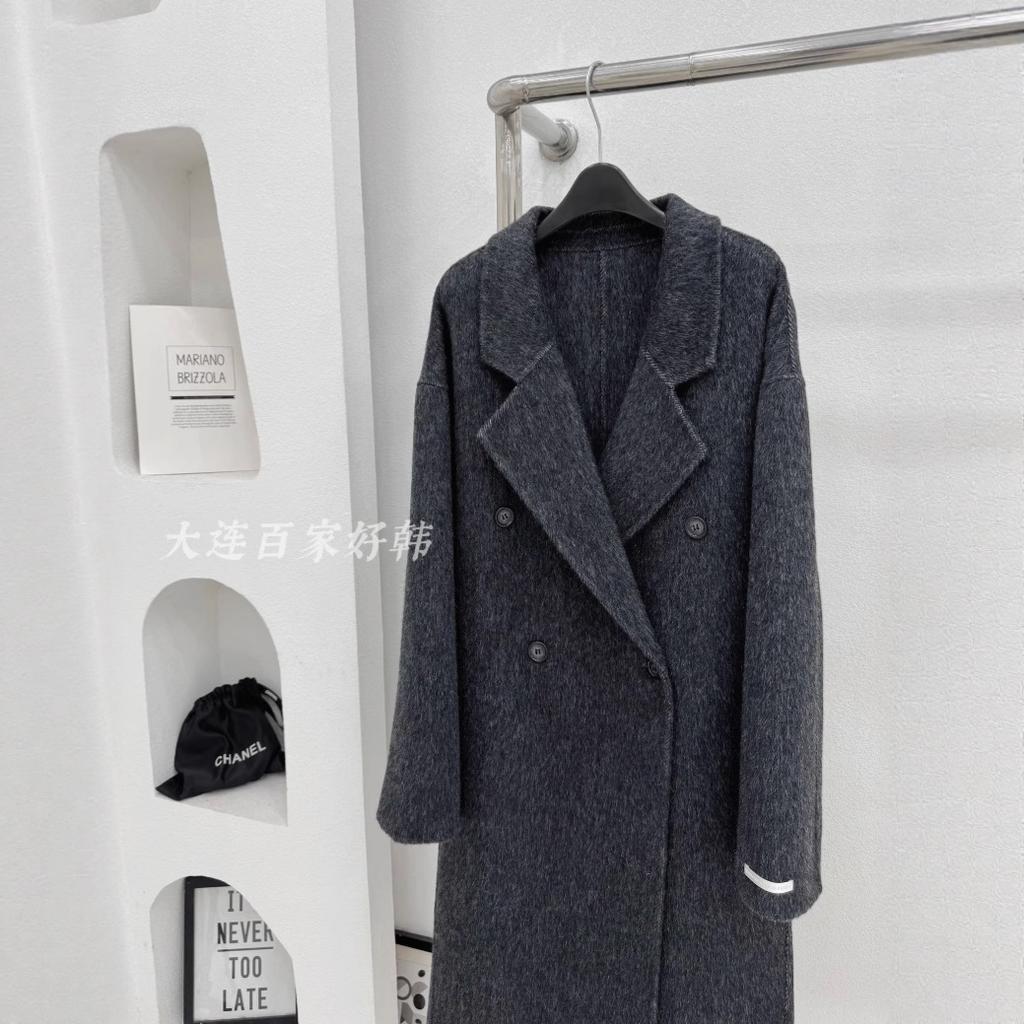 Lazy Loose High-end Black and Gray Herringbone Pattern Double-sided Wool Coat Women's Medium and Long 25 Autumn and Winter