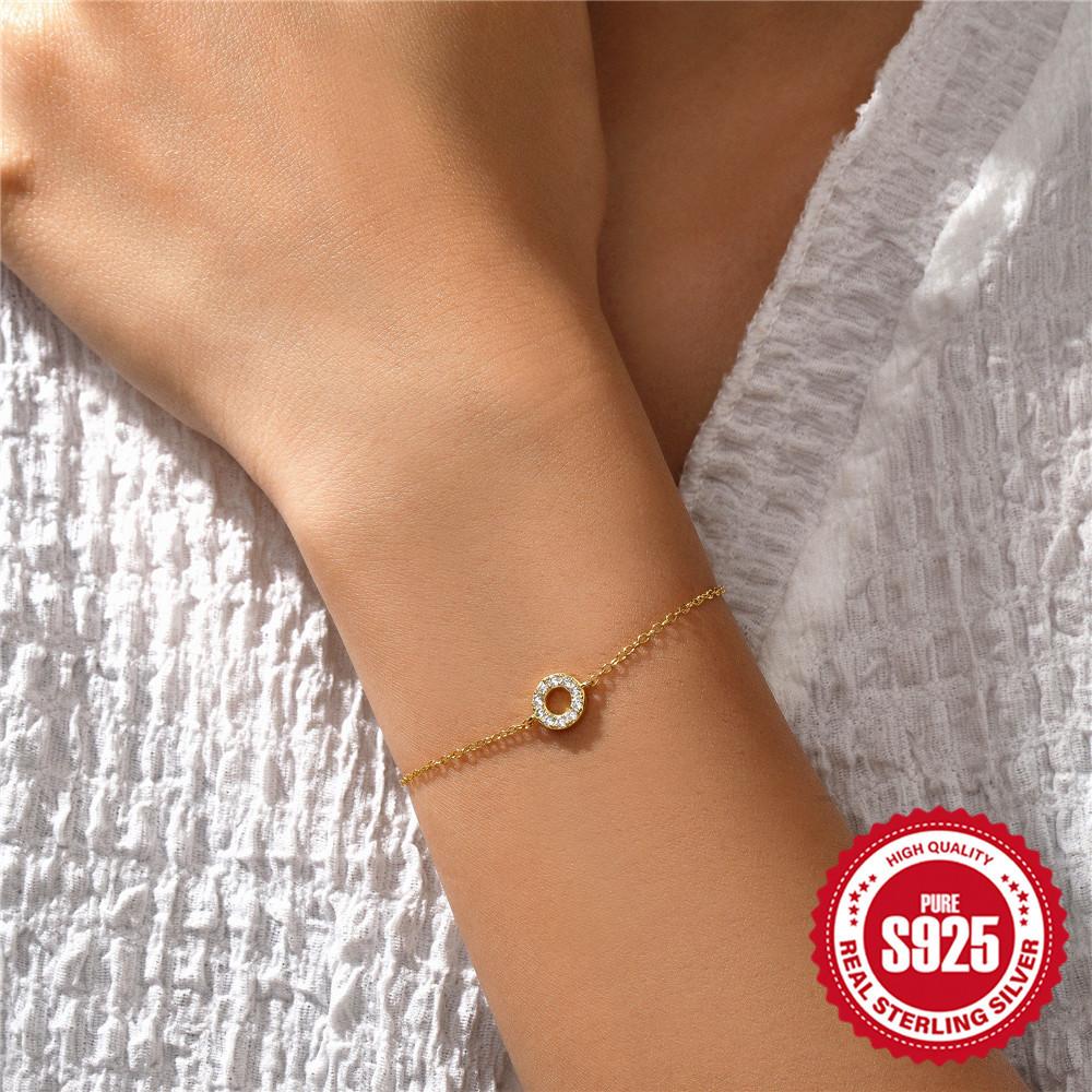 S925 Silver Simple Diamond Circle Gold Bracelet Geometric Small Fresh Hand Jewelry Bracelet