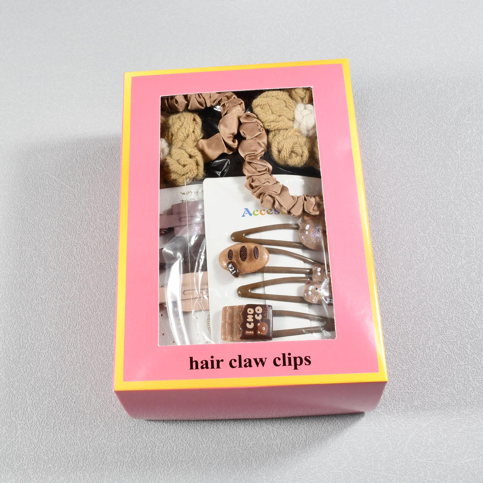 

47 шт./набор коробок, упаковка, коричневые цветы, женские заколки-крабы для волос, милые заколки-бочки, эластичные резинки для волос, подарок на День святого Валентина Size fits all