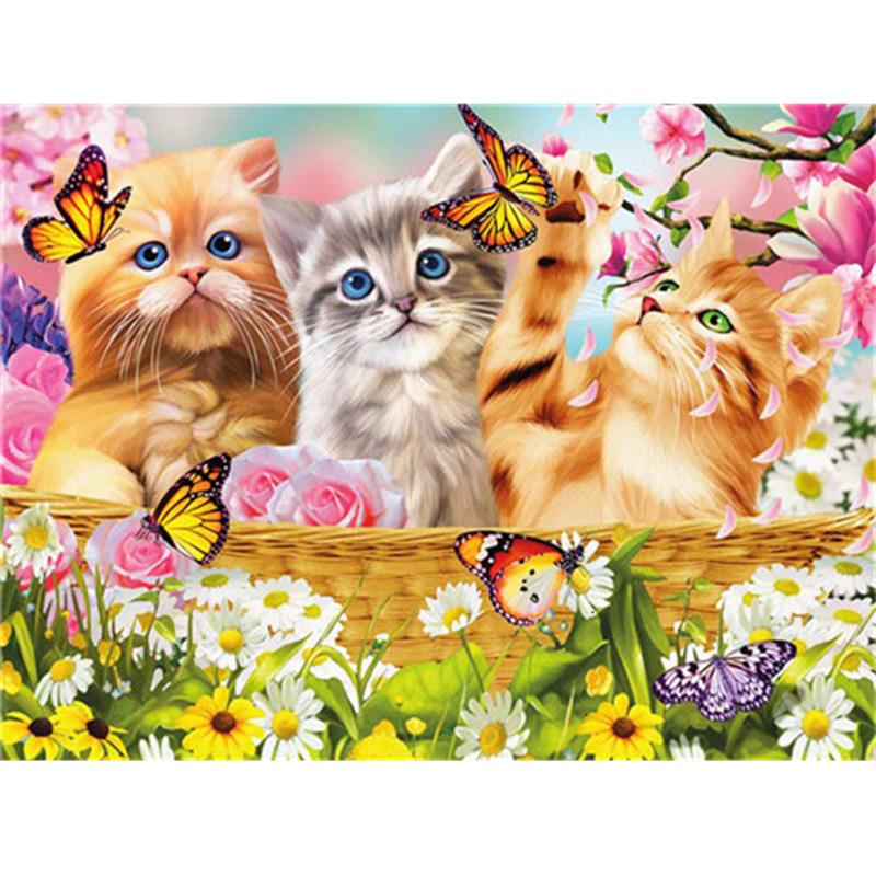 DIY 5D Diamond Painting Full Round Drill Lovely Cat Diamond Art Embroidery Animal Cross Stitch Rhinestone Home Decor Gift