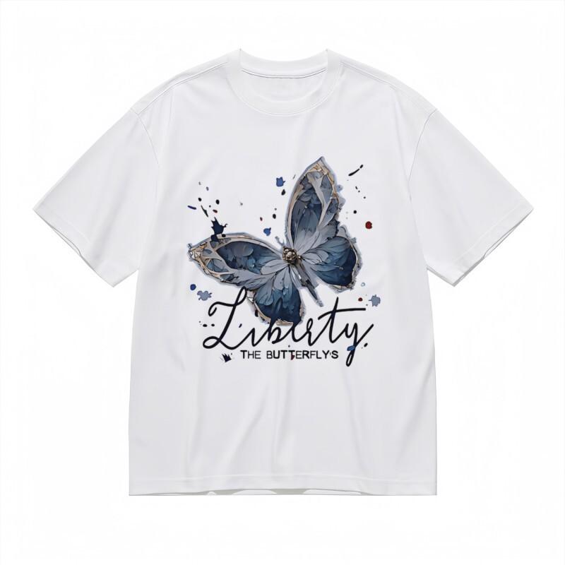 Women's Trend Classic T-Shirt Watercolor Butterfly with Handwritten Motto Tee