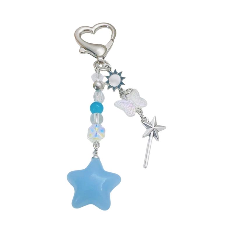 Breloc cu Pandantiv Pentagrame Colorate, la Modă, Stele cu Cinci Vârfuri, cu Mărgele, Șnur pentru Telefon, Charm de Geantă la Modă pentru Femei