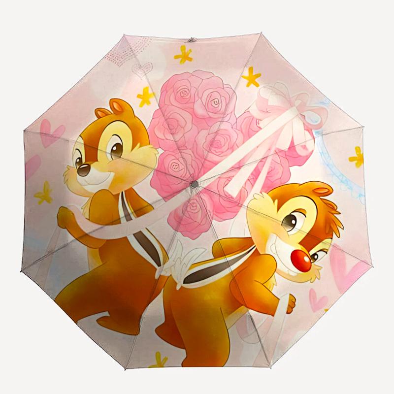 Chips and Dale, Flowers Themed Automatic Opening and Closing Umbrella, Brightly Colored 8-rib Portable Umbrella, Suitable for Men and Women, A Perfect