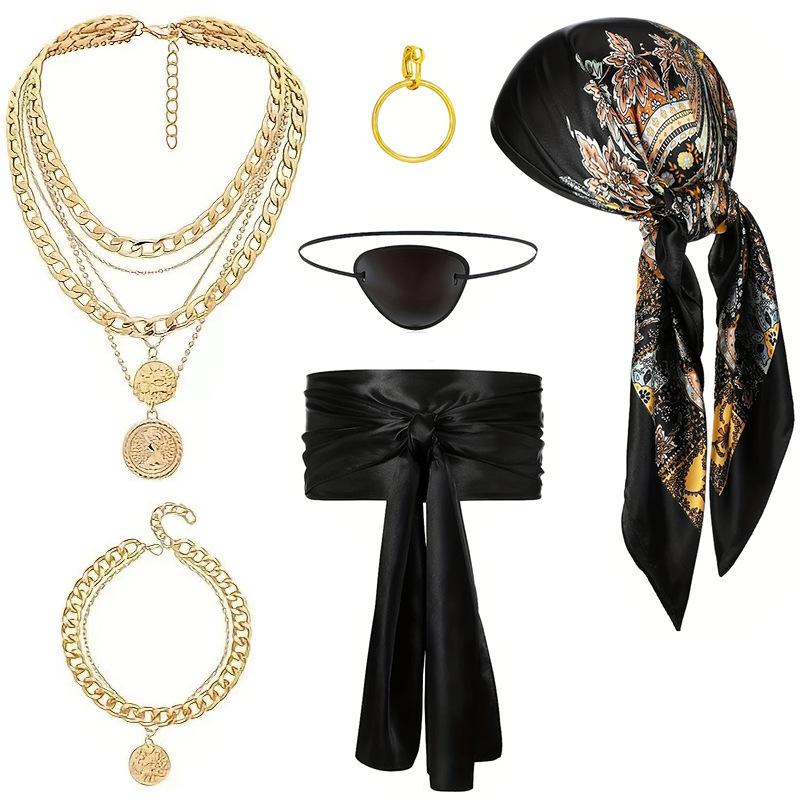 Ball Dress Up Set Cosplay Pirate Dress Up Accessories Headscarf Belt Necklace Bracelet Set Holiday Party Decoration Props