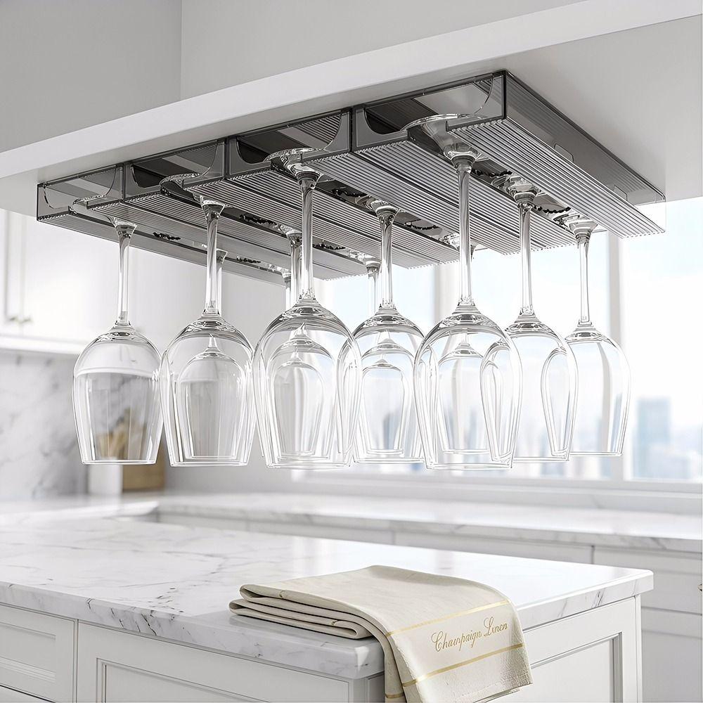 Non-drilled Installation Stemware Organizer Upside-down Rack Hanging Cup Holder  Dining Room