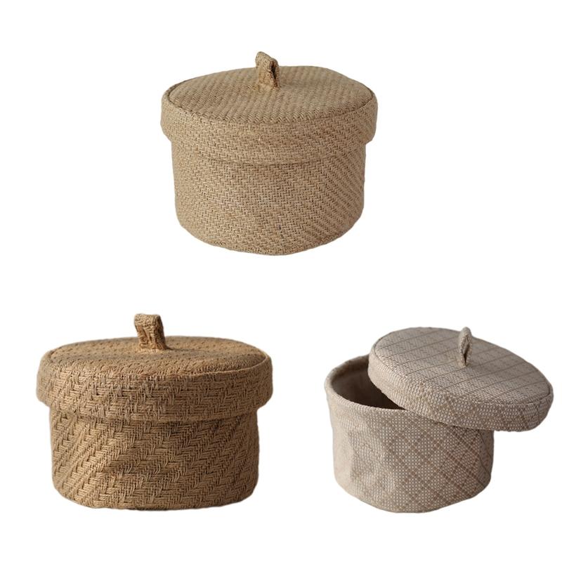 Jute Storage Basket Desktop Hand-Woven Baskets Needle Thread Bag Snacks Cosmetics Container for Home Office Dropshipping