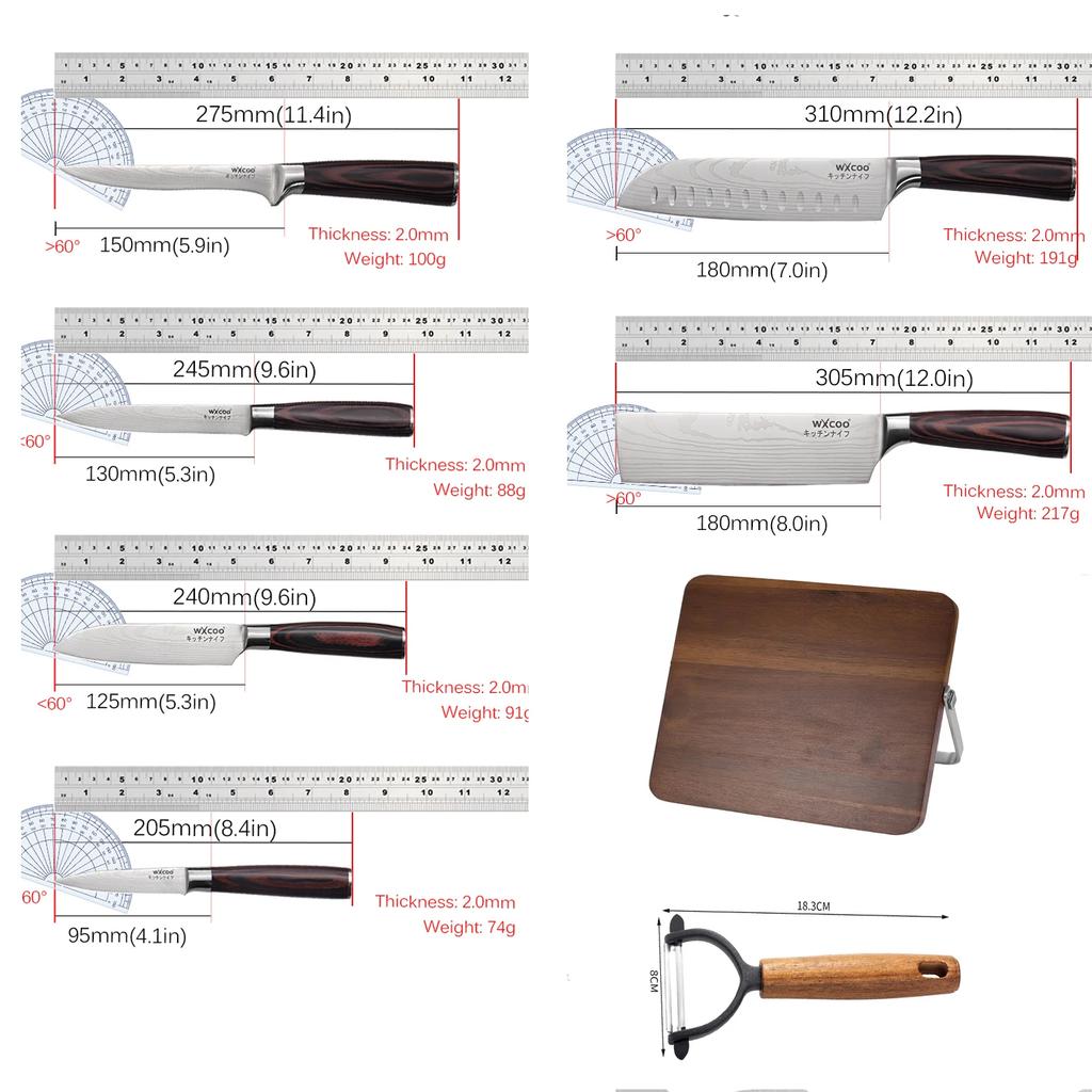 WXCOO Professional Kitchen Knives Fruit Slicing Stainless Steel Vegetable Cutter Utility Knife Japanese Chef Knife Wooden Handle