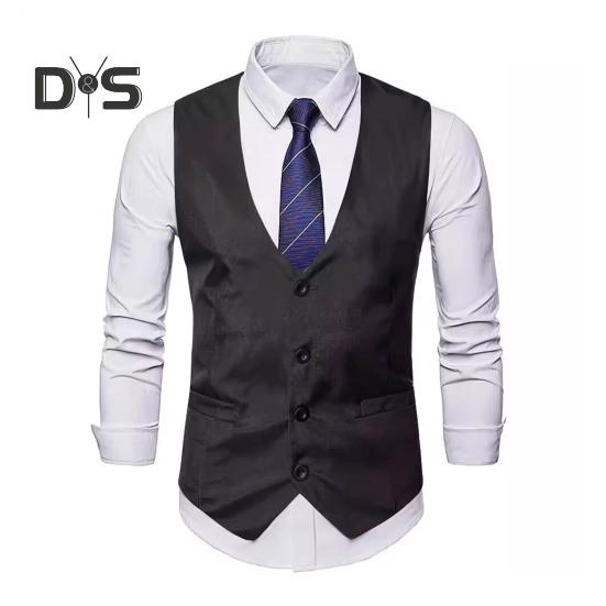 Men Suit Vest V-Neck Sleeveless Single-Breasted Suit Coat with Pockets Solid Color Slim Fit Formal Style Business Waistcoat
