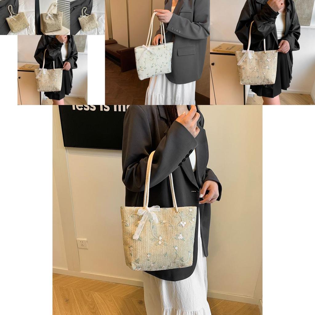 Trendy Summer Woven Tote Bag With Elegant Bow Design For Beach Vacations