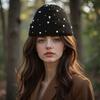 Autumn and Winter Fashionable Solid Color Keep Warm Rhinestone Pearls Knitting Hat Women Rivet Versatile No Eaves Pullover Hat