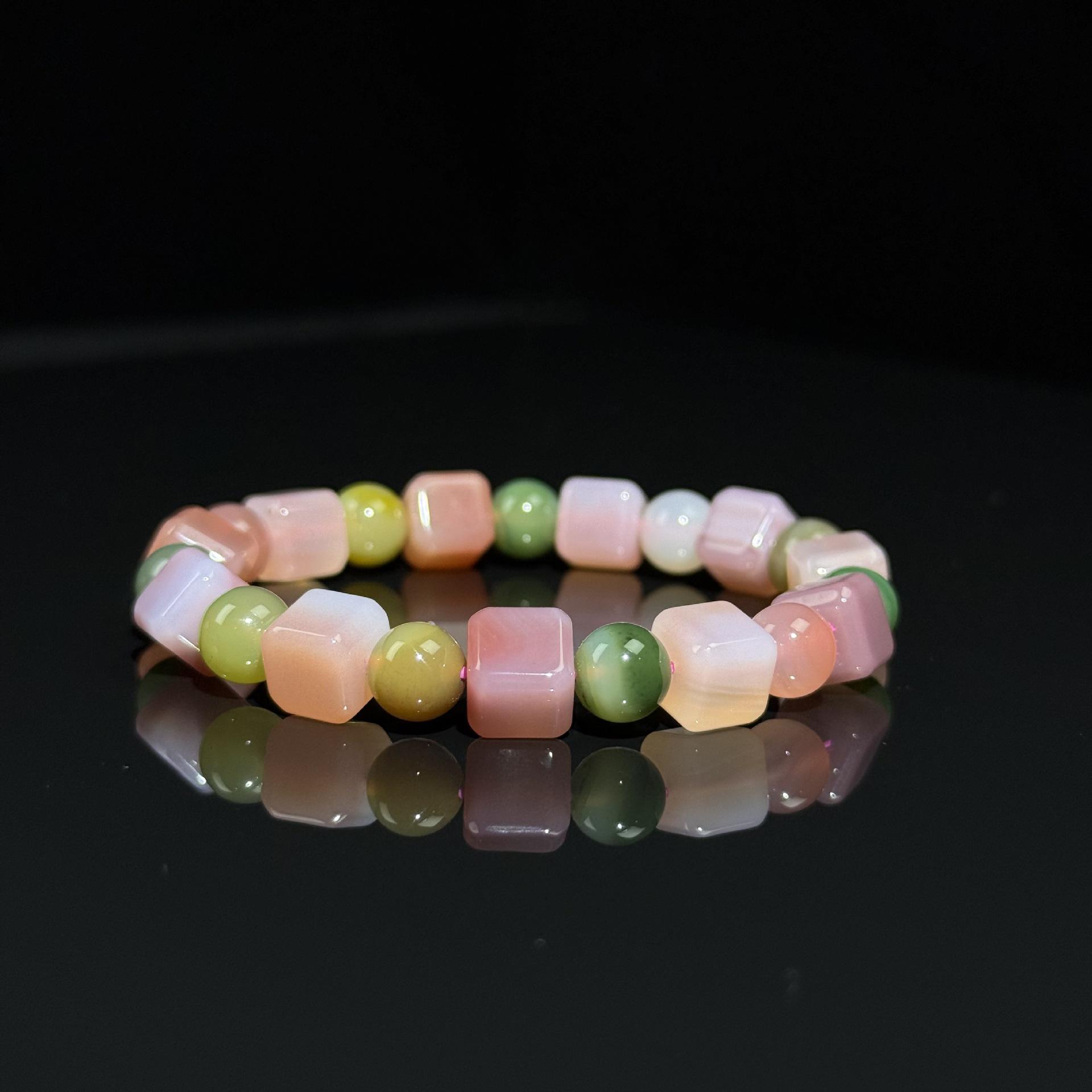 Natural Salt Source Agate Sugar Cube Bracelet with Barrel Beads