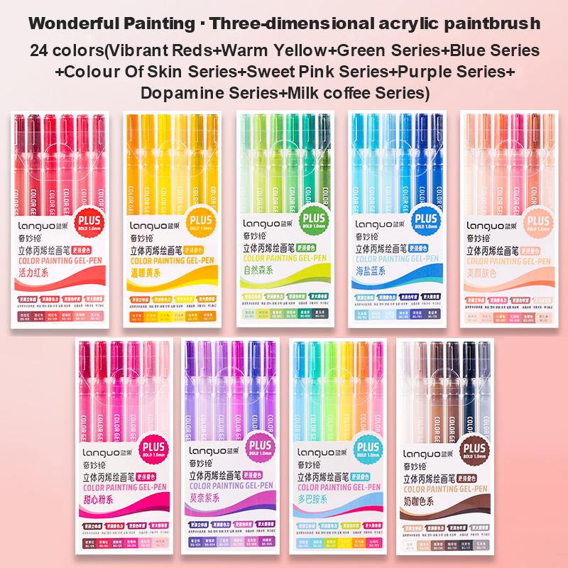 Languo Three-Dimensional Effect Acrylic Painting Gel Pens Set 1.0mm 3D Acrylic Paint Markers Pens Color Drawing Pen Art Supplies