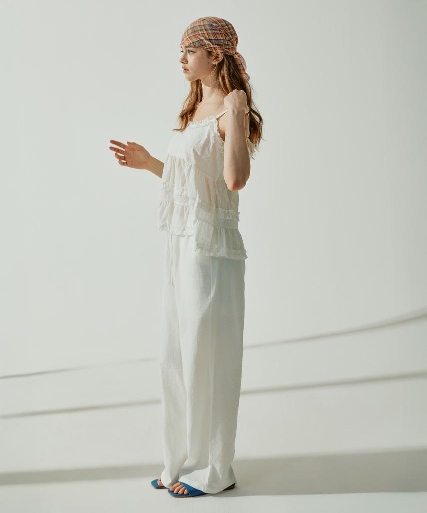 VIKINI VENDER Slush Linen Elastic Waist Wide Pants - White