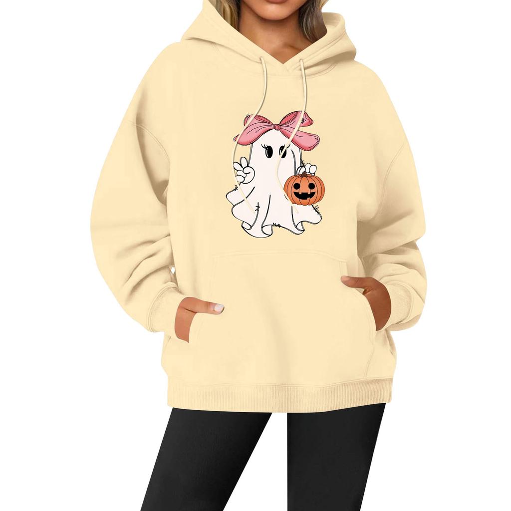 Women's Casual Fashion Solid Color Rugby Print Long Sleeve Hooded Sweatshirt Top