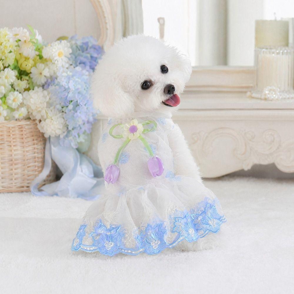Dünnes Netz Katzen Geschirr Aufgeblasster Rock Leichtes Haustier Ärmelloses Kleid Niedliches Hund Prinzessin Kleid Partykleidung