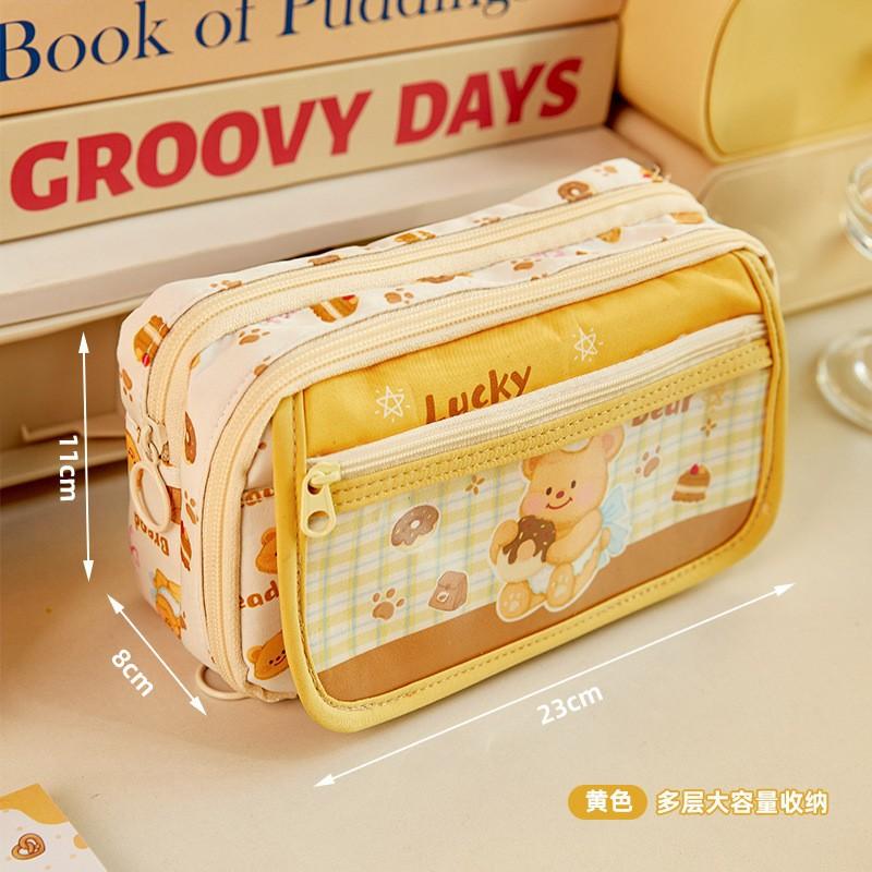 Large Capacity Cute Apple Dog Pencil Case Multi Layer Ins Style Student Stationery Storage Bag