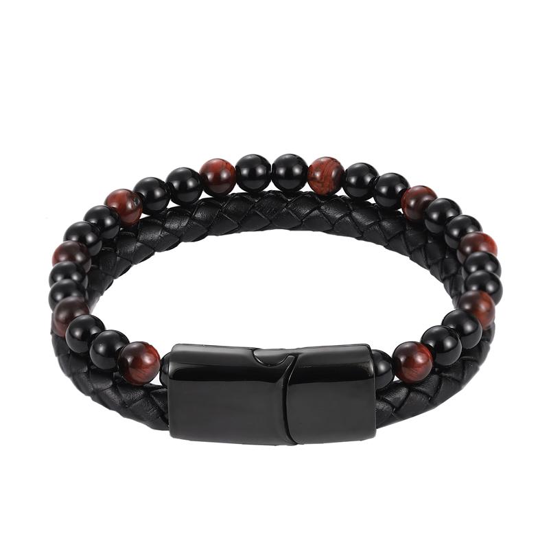 Men Bracelet Rope Stainless Steel Magnetic Natural Stone Leather Beaded Braclet Volcanic Stone bracelet bangles Chain Gift