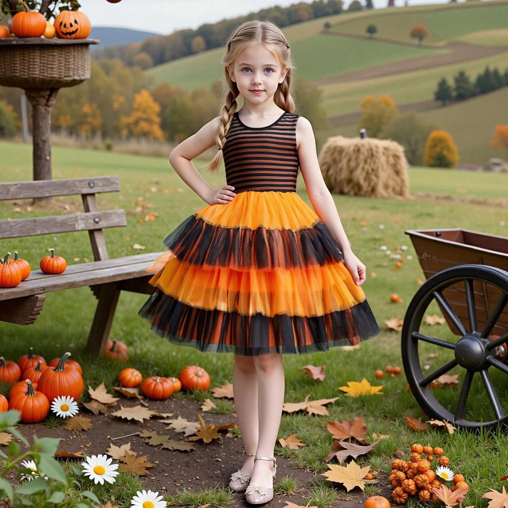 Halloween Princess Striped Irregular Puff Mesh Skirt - Witch Costume
