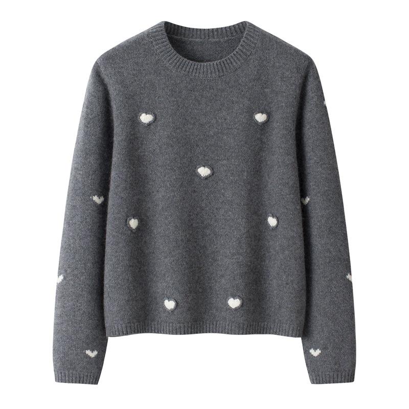 Корейский дизайн 100% чистый кашемировый свитер с сердечком - Плотная свободная посадка, Универсальный повседневный пуловер для женщин L