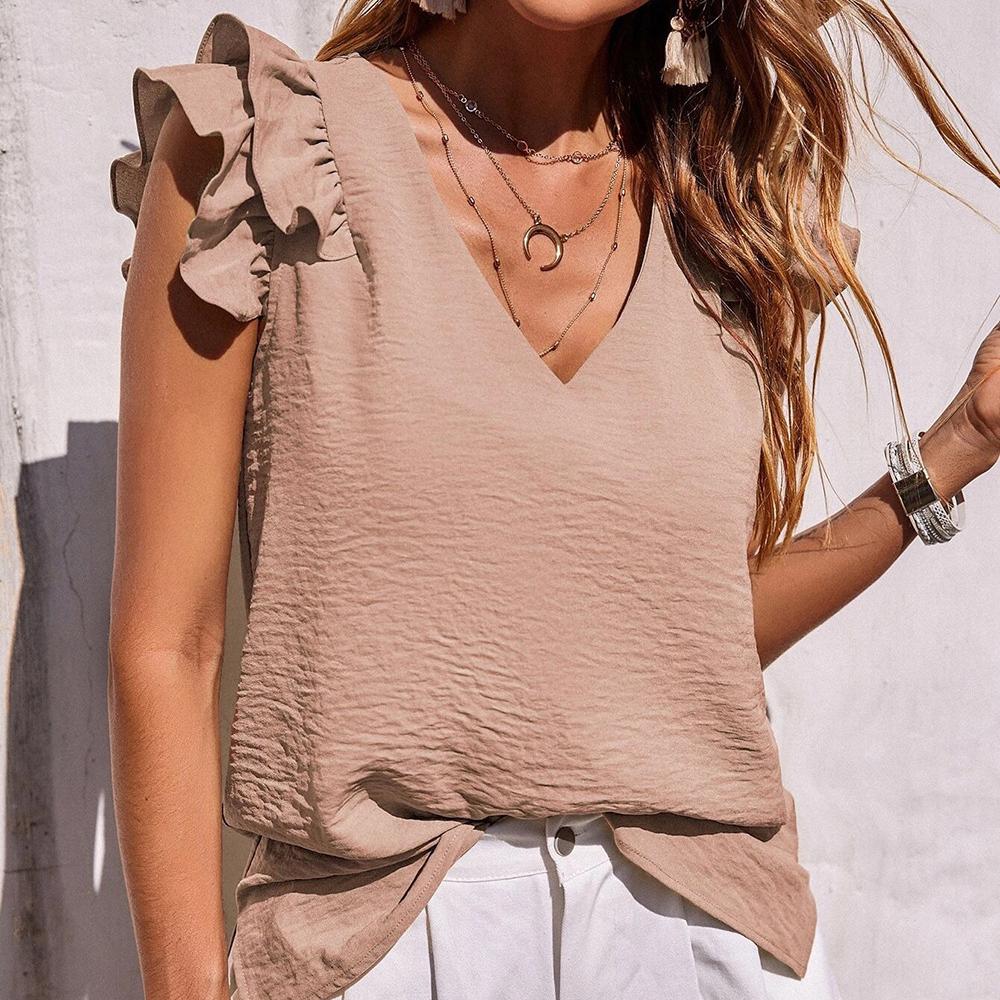 Summer Women's T-shirt In Contrasting Color with Open Shoulders and V-neck