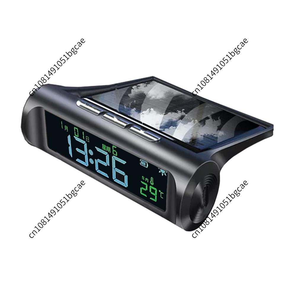 Solar Powered Car Digital Clock Thermometer Auto On Off Dashboard Time Date Temperature Monitor Long Standby for Vehicles