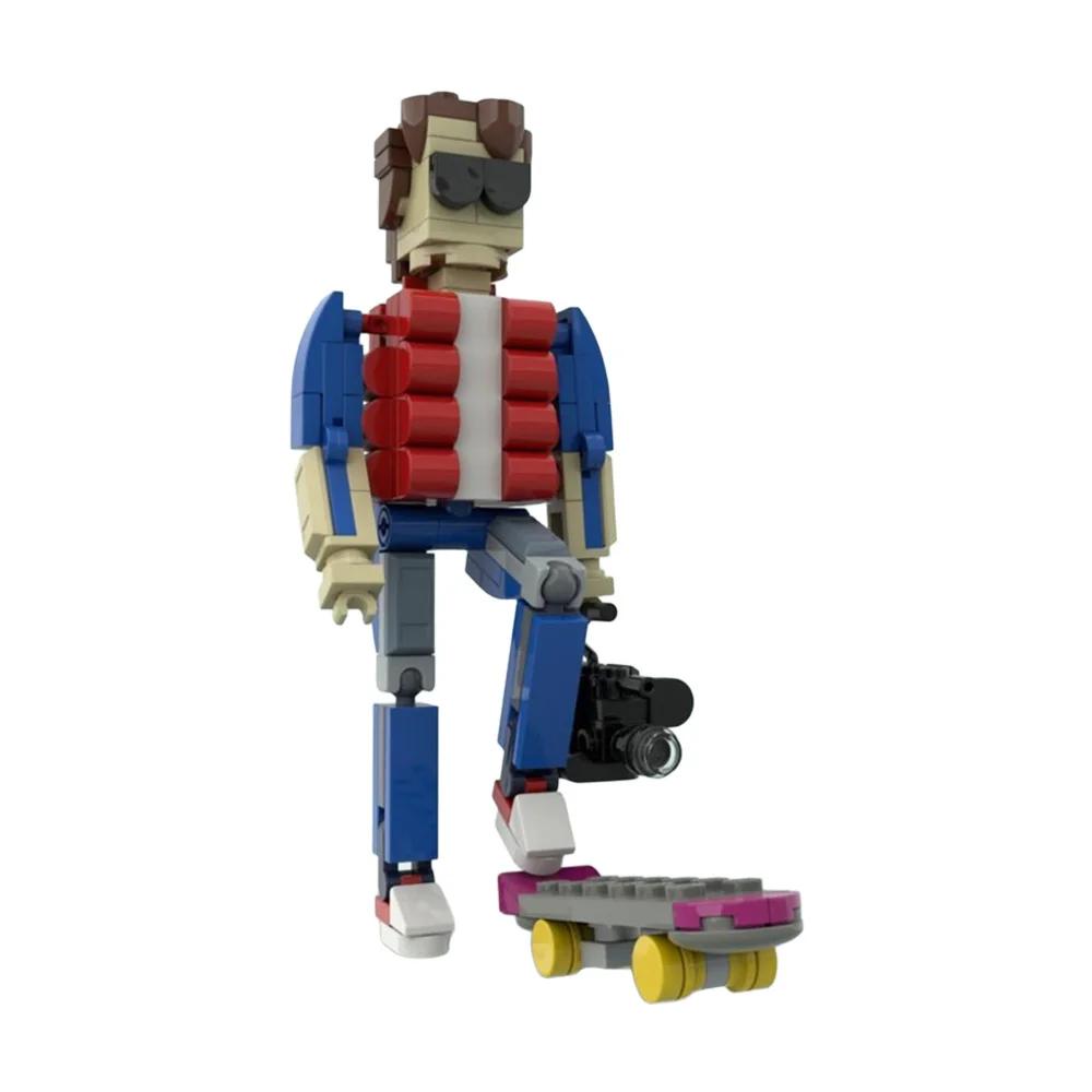 Gobricks MOC Marty McFly mit Skateboard und Kamera Bausteine Back to the Future Steine Modell Lernspielzeug Geschenk