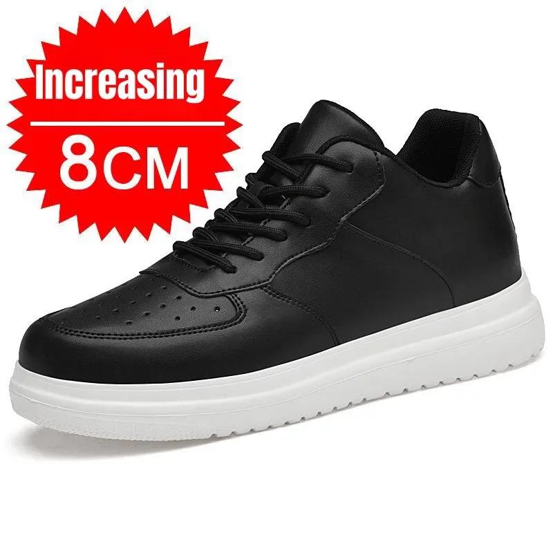 New Height Increasing Shoes for Men 10cm Invisible Elevator Sneakers White Leathe Sport