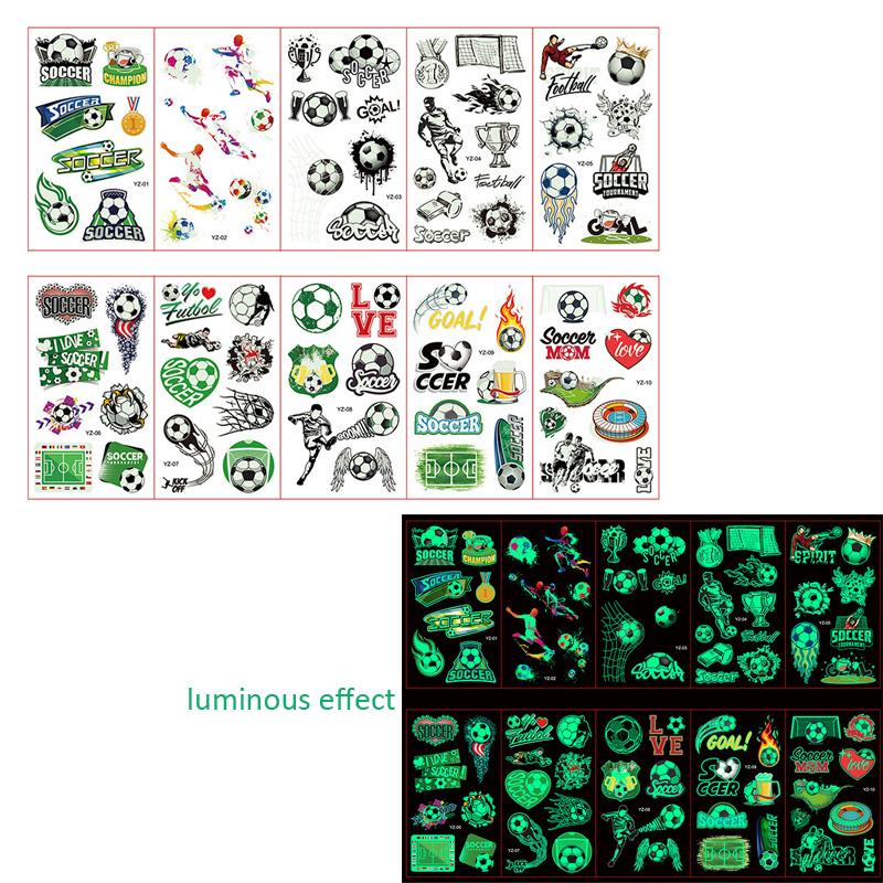 10 Sheets/Set Luminous Tattoo Stickers Children Cartoon Football Temporary Tattoos Glow Paste on Face Arm Leg for Kids Gift