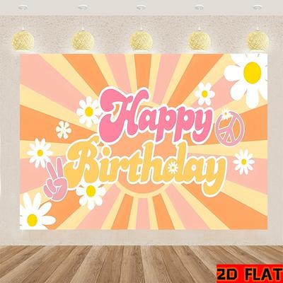 2D Plane, 2D Banner Background of a Retro Hippie Bohemian Girl's Birthday Party - Daisy Flower Wall Decoration